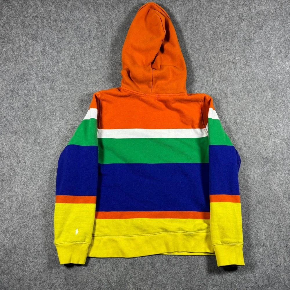 Polo Ralph Lauren Hoodie Kids XL 18-20 Multicolor Striped Logo Pullover Fleece